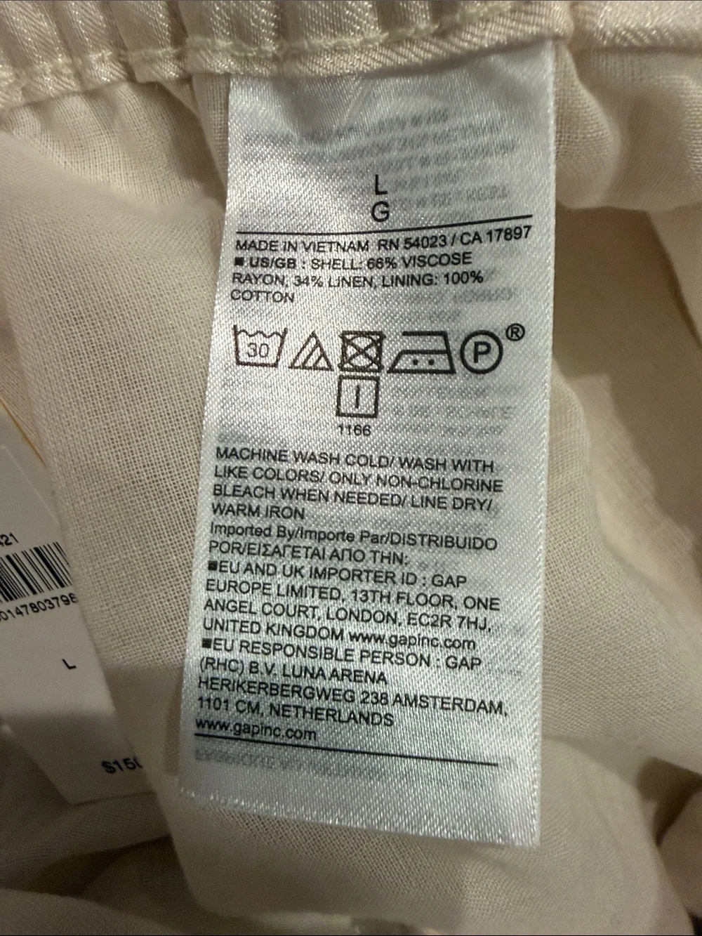 Banana Republic Vicose-Linen Palazzo Pant  Large Cream White.